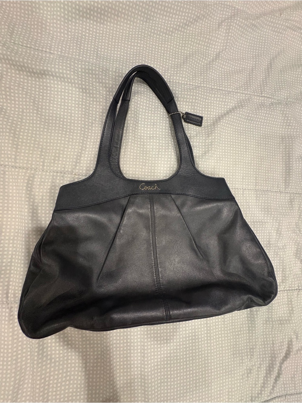 Vintage Coaches Black Leather Tote Bag - Classic Everyday Shoulder Bag